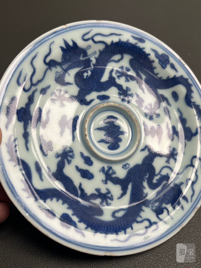 清乾隆  青花云龙纹盏托 - 图6